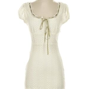White Coquette Fitted Lace Dress with Ribbon Detail